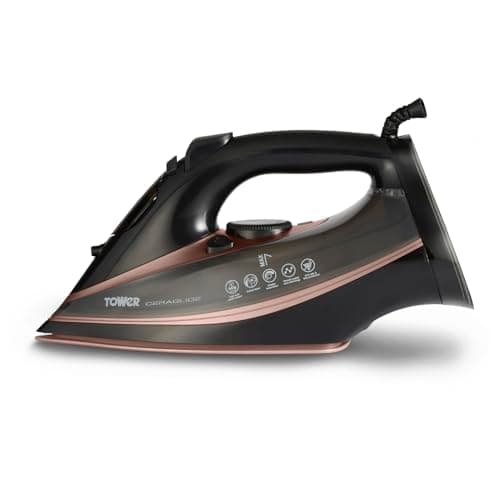 Image of Tower Steam Iron 3100W, Fast Heat-Up for Quick Ironing, 180g Steam Boost, Ceramic Soleplate for Smooth Glide, 360ml Tank, Anti-Drip System, Black & Rose Gold (T22013)