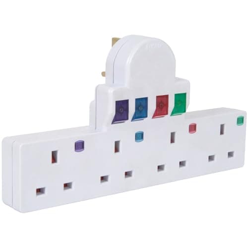 Image of Mercury | Multi-Plug Adaptor | 4 Way Plug Extension with Individually Switched Sockets | No Cable Mains Adapter | Surge & Spike Protection | UK Multiway Wall Outlet Extender