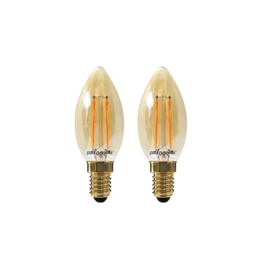 Image of paul russells LED Candle Filament Light – 2.5W 20W Equivalent Replacement, 200LM Lumens, 2200K Extra Warm White, SES E14 Small Edison Screw C35 Bulbs – Energy Saving Non-Dimmable Lamps - 2 Pack