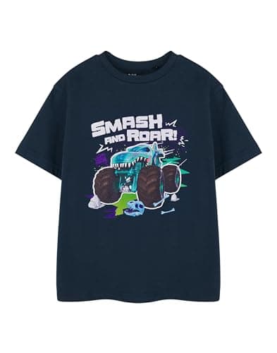 Image of Hot Wheels Monster Trucks Boys Navy Short Sleeved T-Shirt | Smash and Roar Graphic Tee for Kids Smash and Roar Apparel | Official Merchandise for Children & Teens