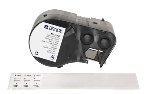Image of Brady Self-Laminating Vinyl Pre-Sized Labels for Label Printer BMP51/BMP53/M511-40 Self Adhesive Printer Labels - Black on White, Transparent (38,10 mm (W) x 152,40 mm (H)) - M5-34-427