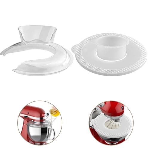 Image of HOMGEN 2PCS Splatter Guard Covers for 4.5 and 5QT KitchenAid - Pouring Shield and Mixer Bowl Cover - Pouring Shield Fit Various Mixing Bowls and Fermentation lid for Medium Stainless Steel Bowl
