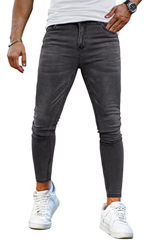 Image of GINGTTO Skinny Jeans for Men Slim Fit Stretch Denim Pants Men's Casual Jean Grey 36