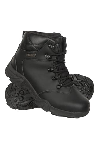 Image of Mountain Warehouse Canyon Kids Waterproof Boots - Breathable Rain Boots with Vibram Outsole & Leather Upper - For Spring Summer, Walking & Outdoors Black Junior Shoe Size 2