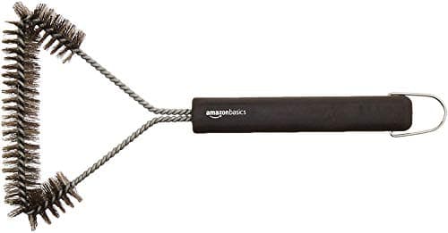 Image of Amazon Basics 3-Sided Triangular Grill Brush, 12 inch, Stainless Steel, Black