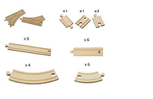 Image of Wooden Train Track Expansion Pack - 28 pieces Compatible with Thomas Brio Bigjigs Wooden Railway Train Tracks (Standard Expansion Pack)