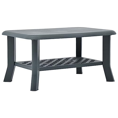 Image of vidaXL Green Coffee Table - Weather- Plastic Outdoor Table with Storage Shelf, Lightweight and Durable - 90x60x46 cm