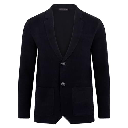 Image of Paul James Knitwear Mens 100% Cotton Deconstructed Knitted Blazer (UK, Alpha, M, Regular, Regular, Black)