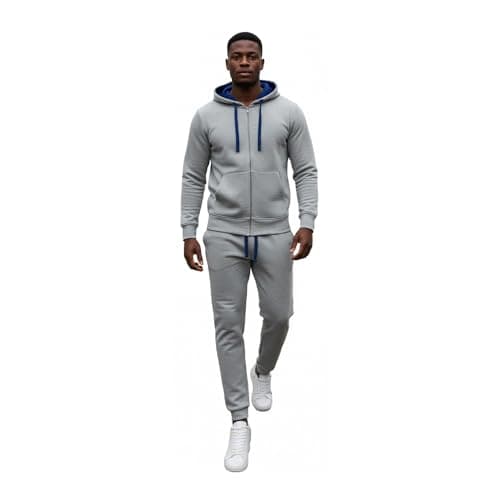 Image of Men Tracksuit Set | Sweatsuit with Hooded Bottoms & Joggers | Men’s Activewear for Sports, Work & Jogging | Gym Set Shirt with Zipper & Pockets for Training & Casual Wear | Sports Grey/Blue M
