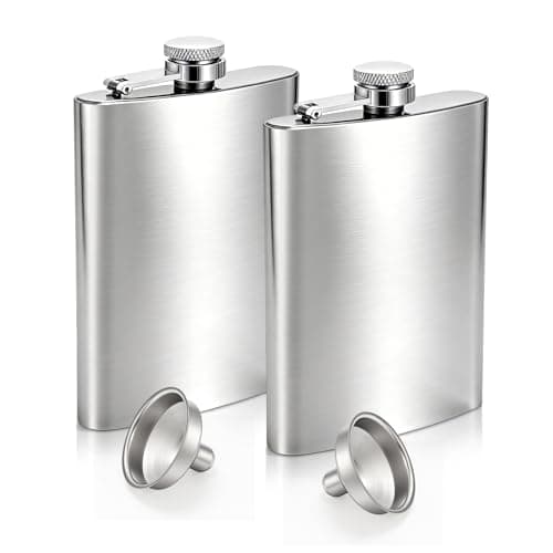 Image of 2 Pack Hip Flask, 8 Oz Flask Alcohol with Funnel, Portable Pocket Leak Proof Hip Flasks for Men and Women (Silver)