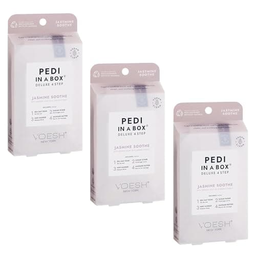 Image of VOESH Pedi in a Box Deluxe 4 Step, Pack of 3 - Intensive Foot Treatment - VOESH Pedicure in a Box - DIY Pedi Kit - Vegan Spa Pedicure Kit - Pedicure Soak Kit - At-Home Foot Care