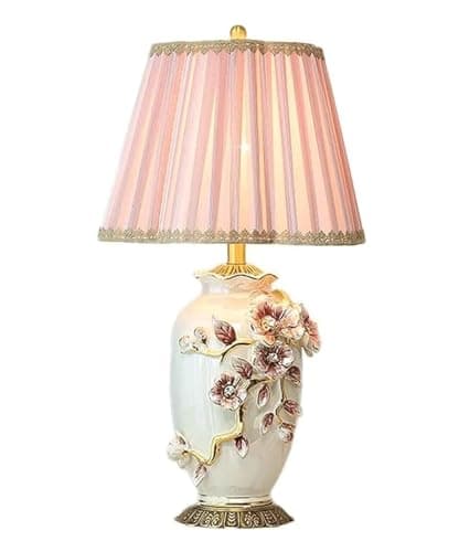 Image of DRMEE Oriental Table Lamp European Style Table Lamp Ceramic Dazzling Glaze Nightstand Lamp Fabric Lampshade Bedside Lamp for Living Room Bedroom Traditional Bedside Lamp (Color : B, Size : 38 * 67cm)