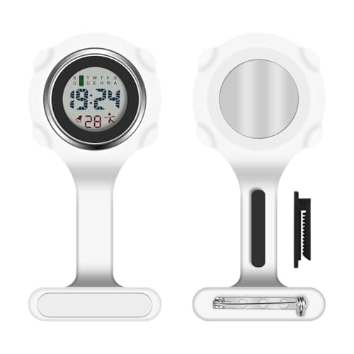 Image of Vicloon Nurse Watch Brooch Silicone Nurse Watch with Clip Nurse Pocket FOB Watch Hanging Pocket Brooch Fob Watch for Nurse Doctor White