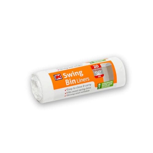 Image of Kordis Strong Tie Handle Swing Bin Bag Liners - 1 Roll x 20 Bags. 50L White Plastic Bin Bags For Kitchen Bins & Large Indoor Trash Bin. 20 Heavy Duty, Unscented Garbage Bags - 60 x 90cm