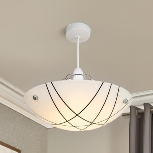 Image of Crosbie Glass Ceiling Uplighter Pendant Shade – Easy Fit Lamp Shade with White, Black and Chrome Pattern, Decorative Glass Ceiling Light Shade for Ceiling Lights, Ideal for Living Room, Hallway