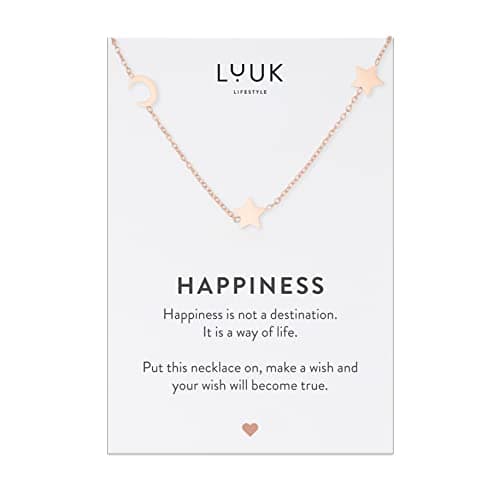 Image of LUUK LIFESTYLE Stainless Steel Pendant Necklace for Women Waterproof Adjustable 50cm Chain Modern Necklace Gift for Her Rose Gold Moon and Stars