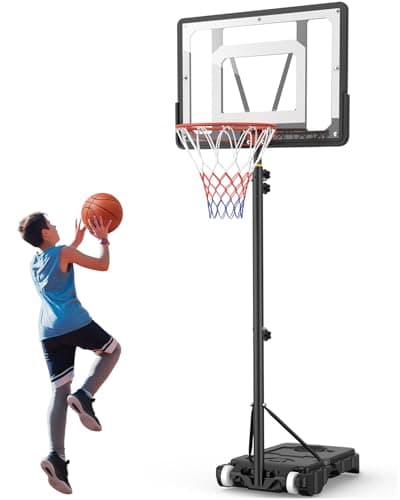 Image of Basketball Hoop and Stand Adjustable: 5ft-7ft Indoor Outdoor Basketball Hoop System with 33" Shatterproof Backboard and Stand Wheels for Kids