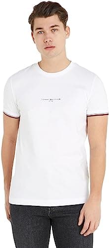 Image of Tommy Hilfiger Men’s Short Sleeve Round Neck Logo Tipped T-Shirt, White (White), S