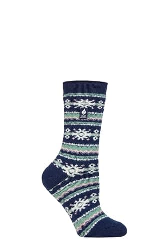 Image of HEAT HOLDERS SOCKSHOP Ladies Socks - Nordic Soul Warming Warm Cosy Thermal Socks 1 Pair Size 4-8 Nordic Indigo/Rose Blush