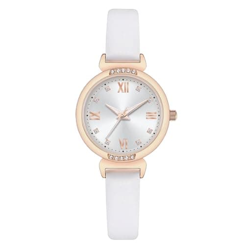 Image of NUOVO Women Watches White Leather Ladies Watches Rose Gold Case Elegant Simple Watch Crystal Diamond Watch Fashion Wristwatch for Women Ladies Girls