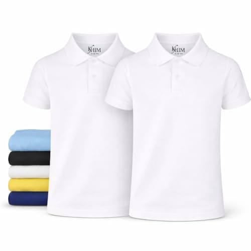 Image of KHIM Unisex Polo Short Sleeve Polycotton Boys Girls School Uniform Plain Half Sleeve Shirts Sports Wear Indoor Outdoor (UK, Age, 7 Years, 8 Years, Regular, White 2 Pack)