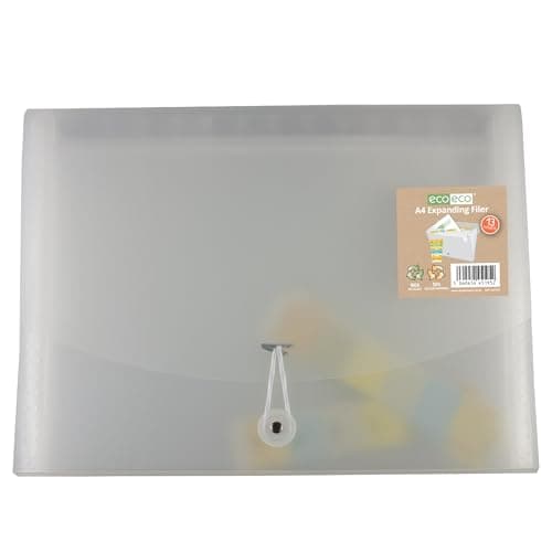 Image of eco-eco A4 50% Recycled 13 Clear Pocket Clear Cover Expanding File Organiser - Document Folder - Printed Index Tabs, eco195