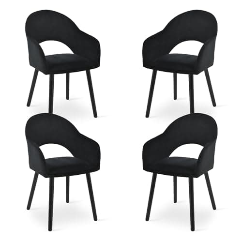 Image of Goeurvant Dining Chairs Set of 4, Upholstered Chairs with Armrests& Wooden Legs, Velvet Upholstered Ergonomic Side Kitchen Chair, Living Room Chair for Dining Room and Kitchen, Black