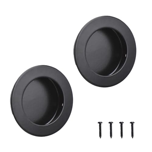 Image of MOROBOR Round Finger Pull, 2 Pack Black Flush Pulls Recessed Handles Stainless Steel Invisible Door Handle for Sliding Barn Drawer Cupboard Wardrobe/60mm
