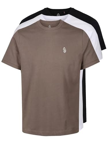 Image of LUKE Men's T-Shirts 3-Pack – Crew Neck Short Sleeve Tees – 100% Cotton (UK, Alpha, XXL, Regular, Regular, Black/White/Mushroom)