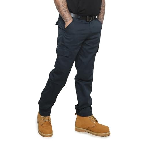 Image of R.S.W RAPID SAFETY WORKWEAR Mens Tradesman Work Trousers with Combat Cargo Pockets (Navy, 34W / 29L)