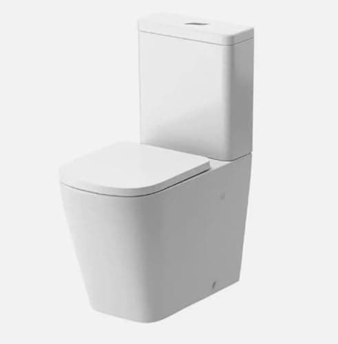 Image of Bathrooms Close Coupled Toilet with Soft Close Seat and Cistern Square Pan - Rimless Toilet Pan Square Pan)