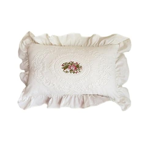 Image of Pillowcases with Ruffles, Lace Embroidery Throw Pillow Covers,Vintage Square Couch Cushion Case, for Home Bed(Style 2)