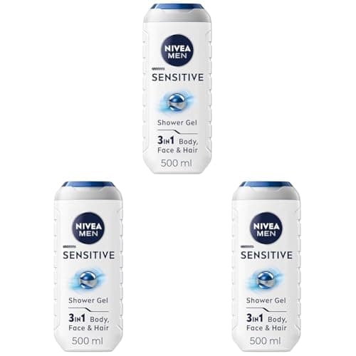 Image of NIVEA MEN Sensitive Shower Gel (500 ml), Alcohol-Free Sensitive Skin Shower Gel, Gentle Shower Gel Men with Bamboo Extract, Body Wash for Men with Irritated and Sensitive Skin (Pack of 3)