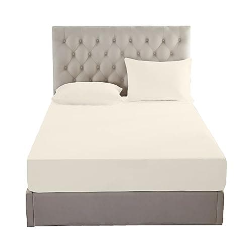 Image of 100% Egyptian Cotton 200 Thread Count Fitted Bed Sheets (4FT Small Double, Cream)
