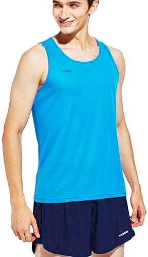 Image of TLRUN Men's Running Tank Top Ultra Lightweight Marathon Singlet Shirts Dry Fit Workout Sleeveless T-Shirts(X-Large Blue)