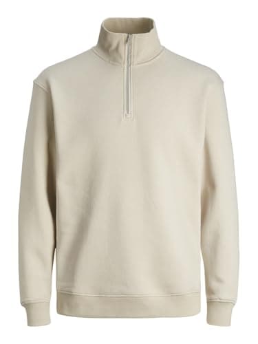 Image of JACK & JONES Mens Jjebradley Half Zip Noos Sweatshirt, Cream, S UK
