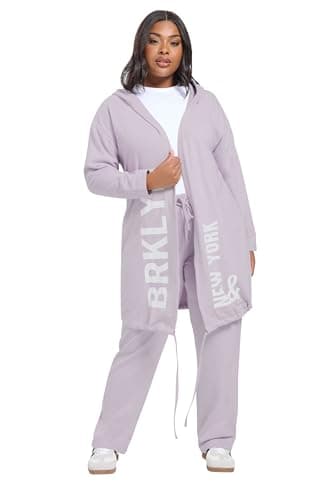 Image of Yours Curve Purple 'Brklyn' Slogan Longline Hoodie - Women's - Plus Size Curve