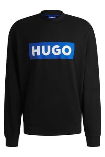 Image of HUGO Mens Niero Logo-print sweatshirt in cotton terry Black