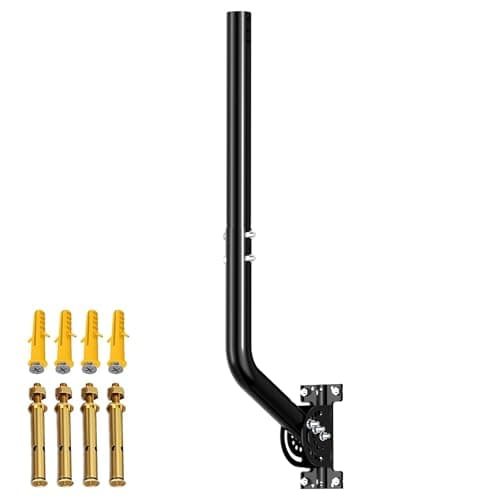 Image of Heavy Duty Adjustable Antenna Wall Mount, 28" J Pole Mast Bracket for Satellite TV, Weather Station, WiFi Bridge & Starlink (Adapter Required), Outdoor Iron Pole Mount with Pivot Base, Black