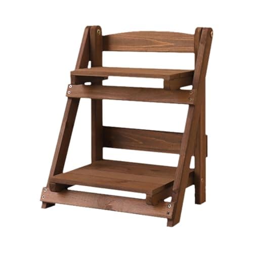 Image of Spizummp Wooden Folding Flower Pot Stand - 2 Tier Ladder Plant Stand, Step Style Desktop Shelf Organizer, Wood Display Shelf Decorative Storage Rack For Indoor - Coffee