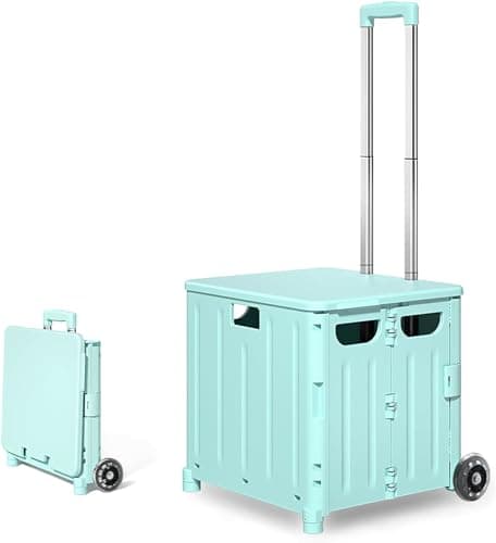 Image of The Fellie 45L Foldable Shopping Trolley with Lid, Boot Cart with Wheels & Telescopic Aluminium Handle, 30KG Capacity Portable Collapsible Utility Trolley Box for Shopping Storage Travel, Green
