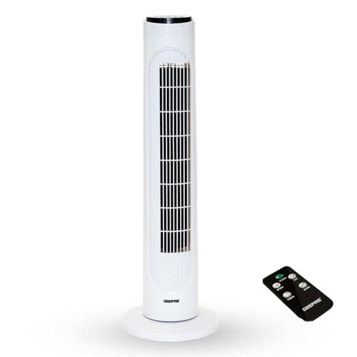 Image of GEEPAS 29" Tower Fan with Remote Control | Portable Bladeless Oscillating Cooling 3 Speed Level 3 Mode With 7.5H Timer | Energy Efficient Air Cooler for Home Office 2 Year Warranty 50W White