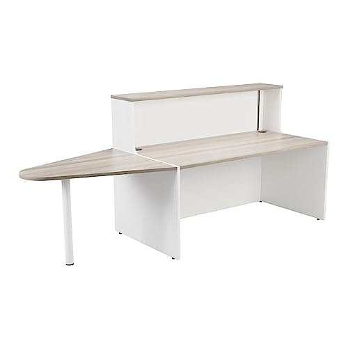 Image of Office Hippo Reception Desk Unit With Extension, Table, Office, Grey Oak Top, White Base, 240 x 89 x 116.5