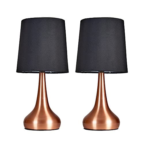 Image of MiniSun | Modern Copper Teardrop Touch Table Lamps with Black Fabric Shades | Table Lamps, Home Décor & Improvement Essential | Set of 2 | Includes 5W LED Bulbs [3000K Warm White]