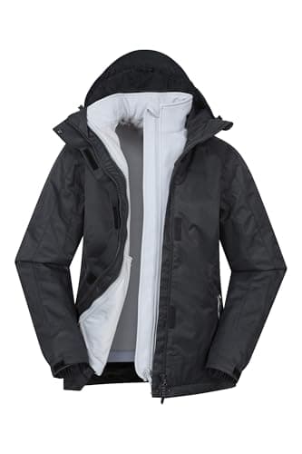 Image of Mountain Warehouse Bracken Melange 3 in 1 Womens Jacket - Waterproof Ladies Rain Jacket, Thermal Tested Ladies Coat, Breathable, Detachable Hood - Spring Summer Black (01) Women's Size 14