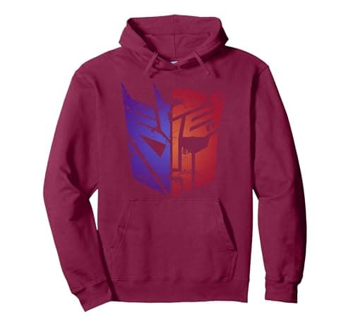 Image of Transformers Decepticon Autobot Distressed Split Logo Pullover Hoodie, Adult Unisex, Burgundy, X-Large