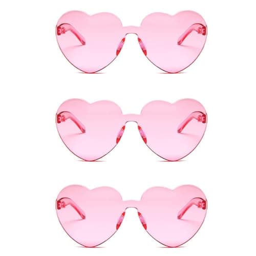 Image of Marajdeclat 3 Pcs pink heart glasses, Ladies Fashion Rimless Love heart sunglasses, funny party glasses festival accessories Party Props (pink Heart sunglasses)