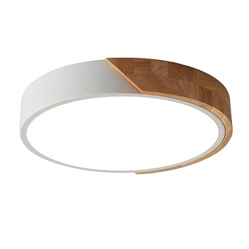 Image of LuFun LED Ceiling Light 24W, Flush Mount Light Fixture White,Indoor Wooden Round Modern Led Ceiling Lights Ø30cm for Living Room Bedroom Kitchen Lounge Hallway Home Office,6500K Cool White Light