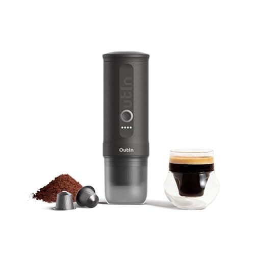 Image of OutIn Nano Portable Electric Espresso Machine, Travel Coffee Maker for Camping, Car Coffee Maker Self-Heating with USB-C, With Ground Coffee & NS Capsule for RV, Hiking, Office