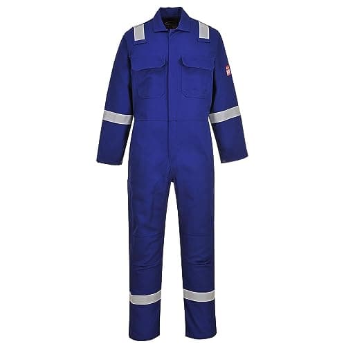 Image of Portwest BIZ5 Bizweld Iona FR Coverall Flame Resistant Overalls Mens Workwear Welding Reflective Protective Wear Knee Pad Pockets Arc Flash Boiler Suits, Regular, Royal Blue, L